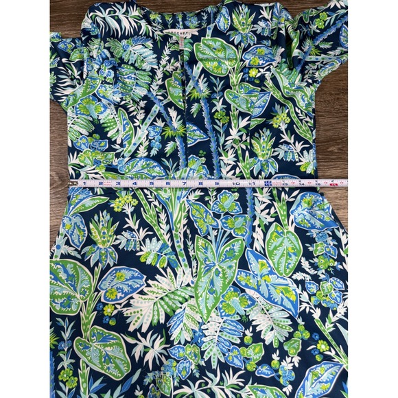 Gretchen Scott XS Floral A-Line Dress Blue Green Twirly Whirly Short Sleeve - Picture 5 of 10